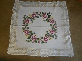 From GREECE...Handmade embroidred TABLE SCARF with Flowers 34&quot; x 34&quot; - £12.08 GBP