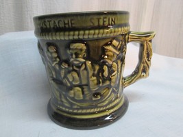 g123 Vintage Mustache Mug Stein Beer Green Ceramic Pottery 3D Men Drinking - £9.57 GBP