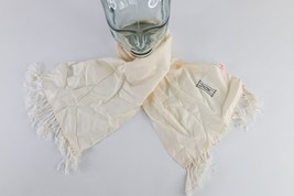 Vintage 40s Rockabilly Rayon Blend M Monogram Fringed Tassel Scarf Wrap White - £33.26 GBP