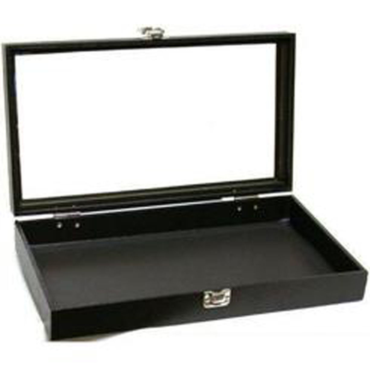Black Jewelry Travel Showcase Display Glass Lid Case - $29.95
