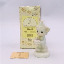 1994 Precious Moments Wishing You a Happy Bear Hug 520659 Mouse w Birthday Cake  - £7.58 GBP