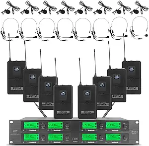 Wireless Microphone System Uhf 8 Channel 8 Lavalier Bodypacks 8 Lapel Mic 8 Head - £505.33 GBP