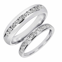 0.90 CT Lab Moissanite His And Hers Wedding Band Set 14K White Gold Plated - £111.58 GBP