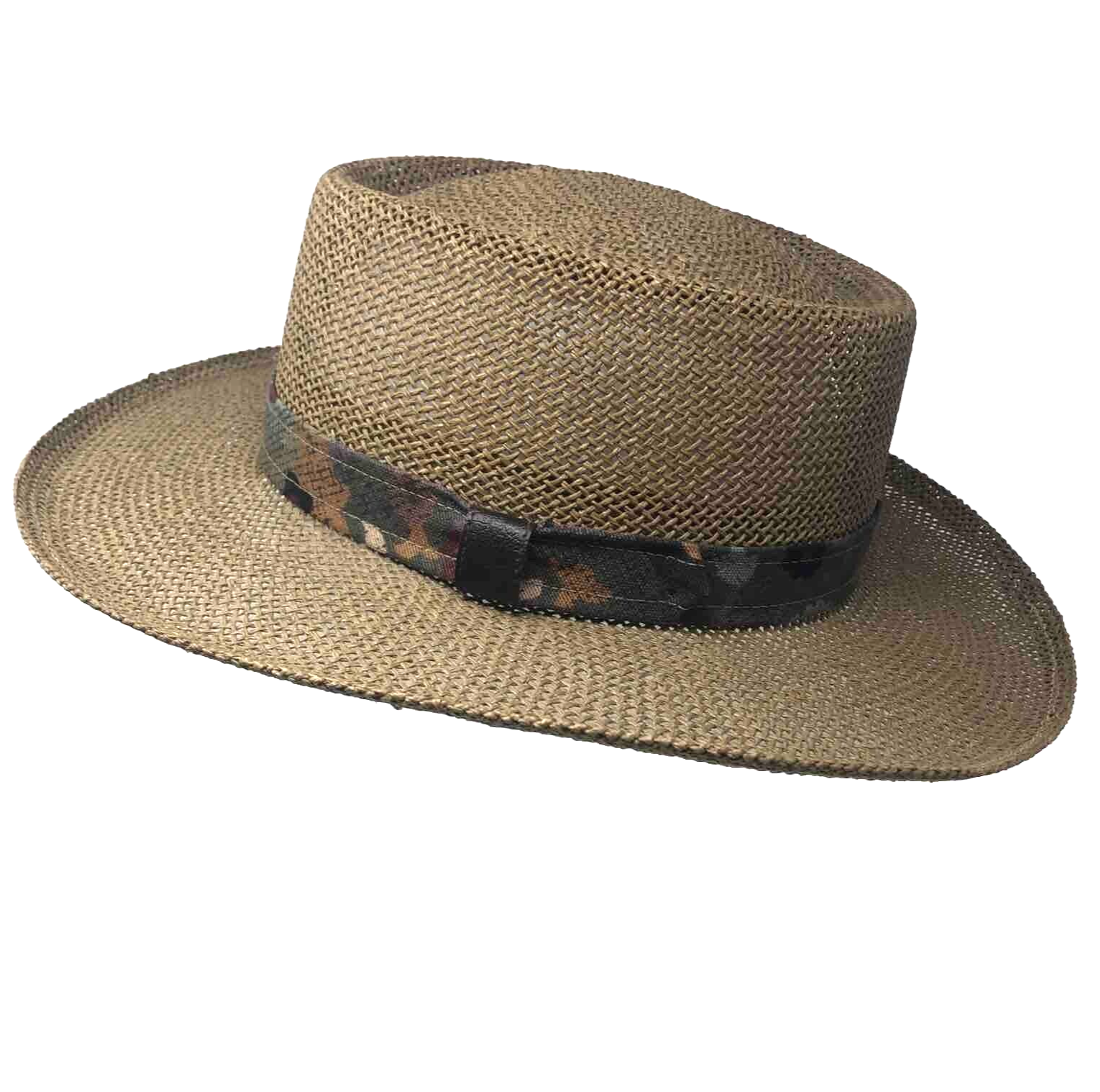 Primary image for Bollman Stiff Straw Hat Size L Multicolor Fabric Band Pinched Center Fedora USA