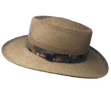 Bollman Stiff Straw Hat Size L Multicolor Fabric Band Pinched Center Fedora USA - £23.70 GBP
