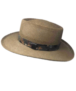 Bollman Stiff Straw Hat Size L Multicolor Fabric Band Pinched Center Fed... - £23.70 GBP