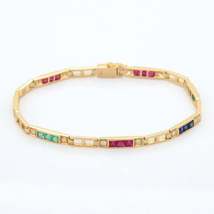 5.56Ct 18K Yellow Gold Over Princess Emerald Ruby Sapphire &amp; Diamond Bracelet - £133.89 GBP