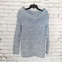 Lauren Conrad Sweater Womens Medium Blue Marled Off the Shoulder Chenille - £27.90 GBP
