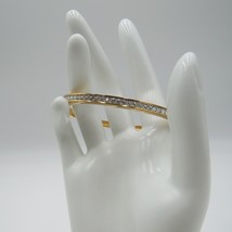 Swarovski Bracelet 8&quot; Gold Tone Pave White Crystals Bangle Slide Clasp - £23.73 GBP