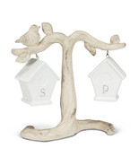 Bird House Salt Pepper Shakers Hanging on Tree Branch Ceramic 7&quot; High Iv... - £21.79 GBP