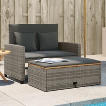 Patio Sofa with Cushions 2-Seater Gray Poly Rattan&Acacia Wood - €326,54 EUR