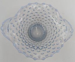 Blue Opalescent Hobnail Glass Ruffled Edge Candy Dish Small Bowl With Handles 7" image 3