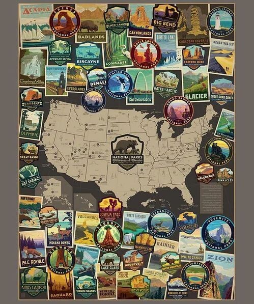 36&quot; X 44&quot; Panel National Parks USA Map Travel Multicolor Cotton Fabric D... - $15.95