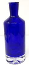 Bottle Form Vase Blue Cased Glass Rain Drop Bottom Handmade Vintage - £14.92 GBP