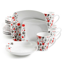Gibson Home Rosetta Floral 16 Piece Fine Ceramic Dinnerware Set in White... - $93.77