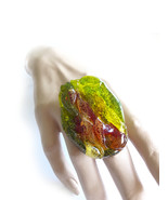 Unusual Green Ring with Red, Oversized, Statement, Massive, Bold Contemp... - $50.60 CAD
