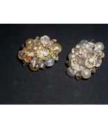 Earrings Clip On Pearl Jewel Diamond Costume Jewelry Vintage 1950&#39;s 1960&#39;s - $474.98 MXN