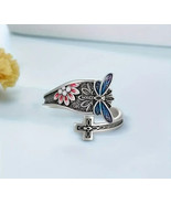 Blue dragonfly cross spoon ring - $273.40 MXN