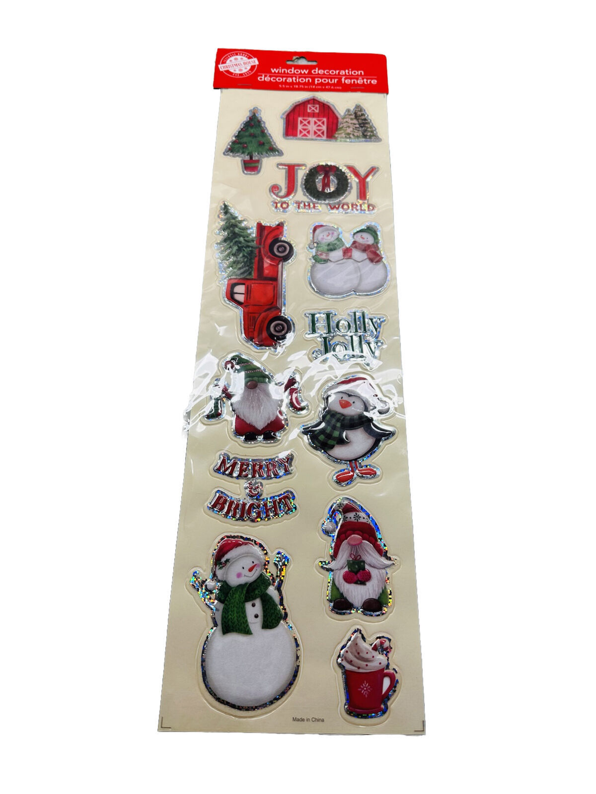 Window Decorations Christmas House New 5.5" x 18.75" Red White Green 12 Stickers - £8.66 GBP