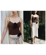 Zara Fairy Y2K 90’s Boho Cottage Brown Ruched Cami Top With Rose Detail ... - $29.92