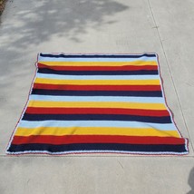 VTG Homemade MCM Striped Blue Maroon Yellow Fall Afghan Throw Blanket 51 x 62 in - £43.28 GBP