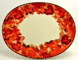 18&quot; Wide Oval Turkey Serving Platter, Thanksgivng Autumn Leaves, Vintage... - £38.50 GBP