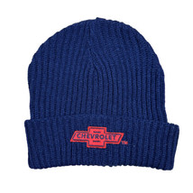 Chevrolet Bow Tie embroidered Navy Blue Ribbed knit Beanie Hat Retro - $14.84