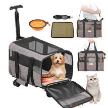 VEVOR Cat Carrier with Wheels Airline Approved Rolling Pet Carrier 22 lbs Grey - £72.94 GBP