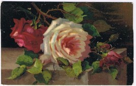 Flowers Postcard Red &amp; White Roses - £2.35 GBP