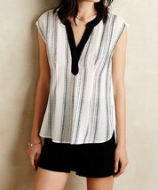 NWT Anthropologie Egress Splitneck Tee XS Postmark Top Tunic Tee Black W... - $21.99