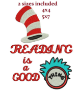Dr Seuss Reading Good Thing digitized filled embroidery design Digital D... - $6.11 CAD