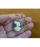 CA10-165) RARE African American LADY blue + white CAMEO brass pendant ne... - $534.68 MXN
