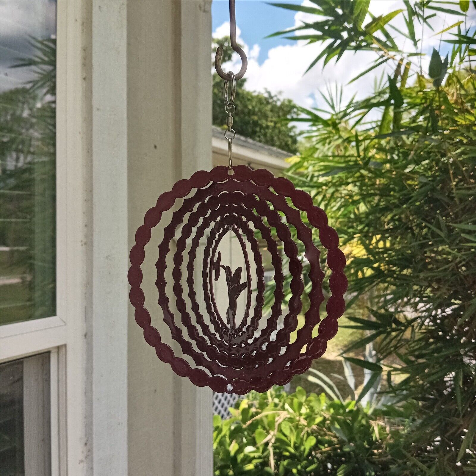 Hummingbird Metal Hanging Wind Spinner 6.5" Brown Enamel NEW 3D Kinetic Yard Art - $9.49