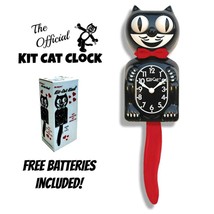 CRIMSON ROYALE KIT CAT CLOCK 15.5&quot; Black Red Free Battery USA MADE Kit-C... - $69.99