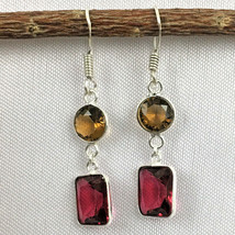 925 Argent Sterling Grenade &amp; Citrine Pierre Précieuse Main Boucles D&#39;Oreilles - £31.06 GBP