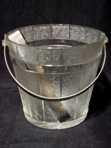Jeannette Glass Wood Texture 6&quot; Ice Bucket With Tongs - Barware Cocktail... - $21.16 CAD