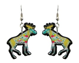 Tribal Pattern Moose Animal Graphic Dangle Earrings - Womens Fashion Han... - £11.84 GBP