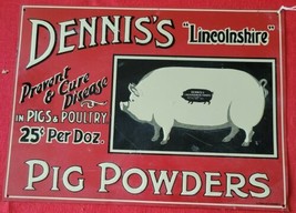Vintage - Embosed Metal Sign - Dennis&#39;s &quot;Lincolnshire&quot; Pig Powders - RARE!! - £70.81 GBP