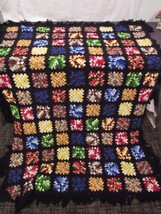 Handmade Vintage Black Multi Crochet Granny Square Afghan Blanket Throw 52 x 74 - £35.49 GBP