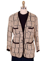 Womens Blazer Jacket Chenille Black Taupe Bestini Paris Large - £27.98 GBP