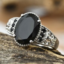 Thai Black Spinel Platinum O/Sterling Silver Openwork Ring (Sz 10) 8.07Ct #JR253 - £40.49 GBP