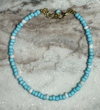 Light Blue and White Beaded Anklet with Lobster Clasp - $5.99