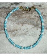Light Blue and White Beaded Anklet with Lobster Clasp - $8.19 CAD