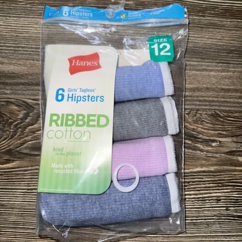Hanes Girl's Ribbed Cotton Hipsters tagless Panties  -  4pair  -  Size 12 - £4.79 GBP