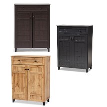 Modern Wood Tall Shoe Rack Storage Cabinet Brown Oak Slate Gray Shelves Door - £235.44 GBP+