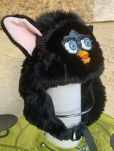 FURBY Fluffy Black Furry Pink Ears HAT with Ties 1999 Hasbro, Inc. NWT - $300.70