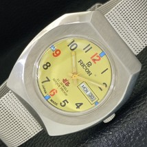 JAPAN RICOH R31 AUTOMATIC MENS DAY&amp;DATE YELLOW DIAL WATCH a427791-1 - $21.99