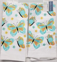 Set of 2 Same Printed Cotton Kitchen Towels (14&quot;x24&quot;) MULTICOLOR BUTTERF... - $11.87