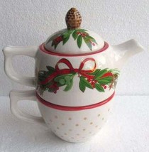 Harry &amp; David (2) Piece Collectible Christmas Teapot Stackable Teacup Se... - $25.99
