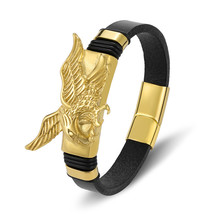 TYO High Quality Fashion Charm Rope Braided Bangles Gold Color Men Leather Brace - £12.21 GBP